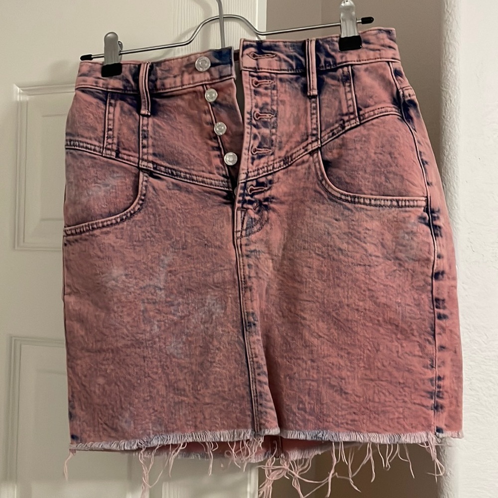 Pink and Blue Denim Mini Skirt